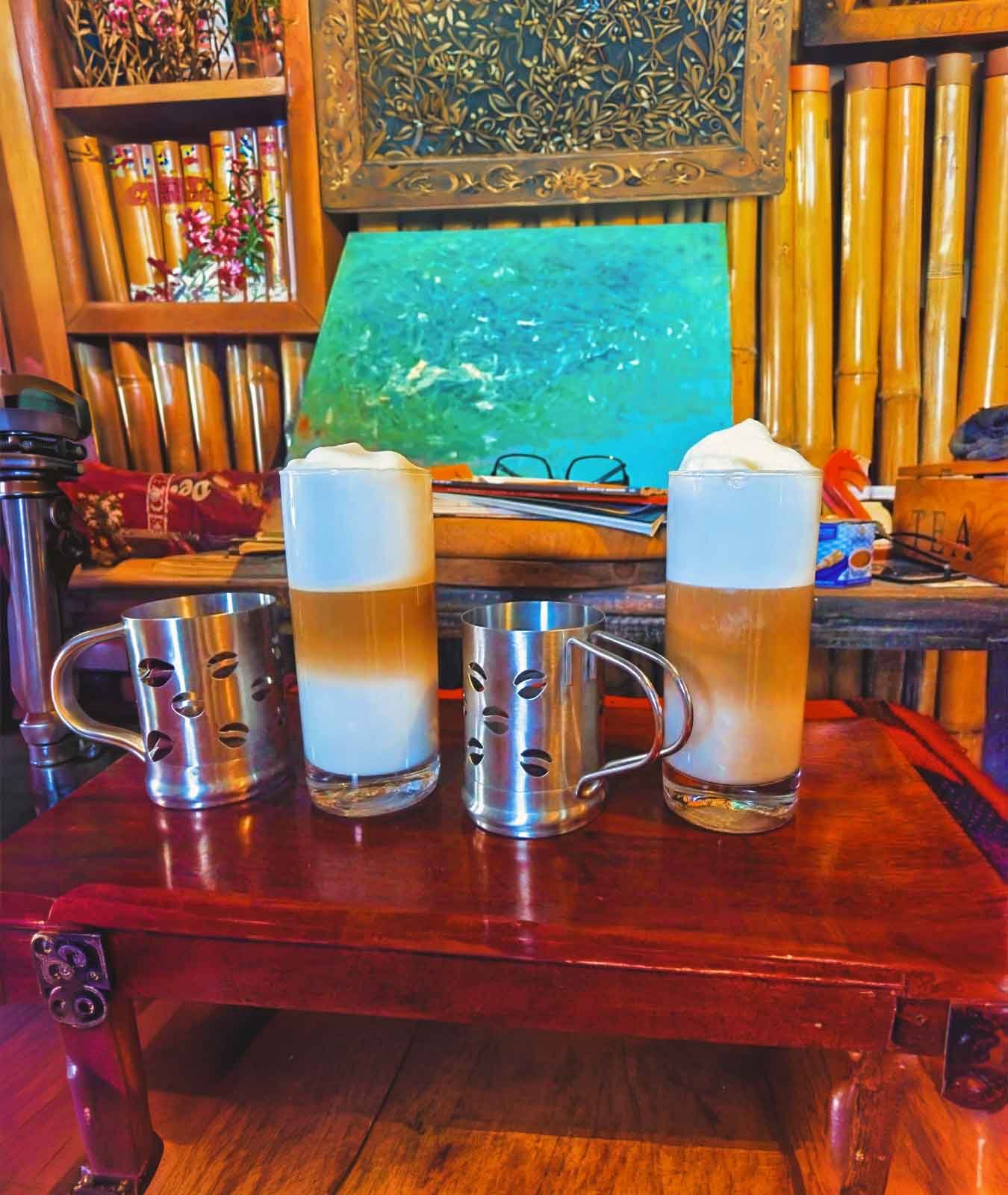 Coffee Casa Bacab Café coffee drinks served inside the art gallery in Celestún, Yucatán.